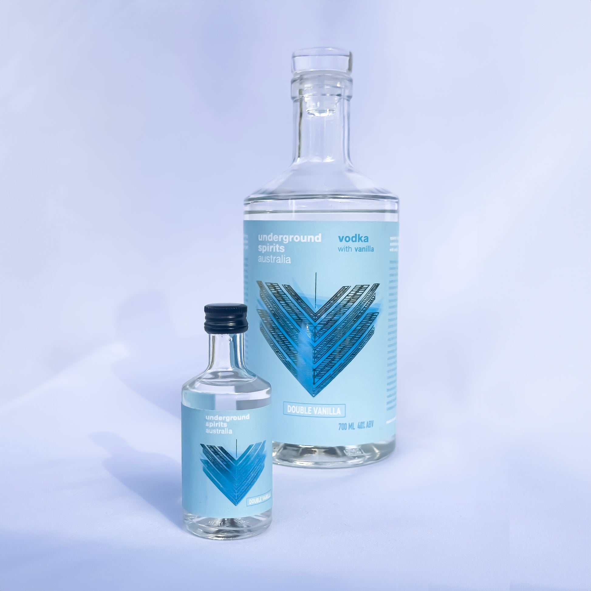 50ml bottle of Underground Spirits Vodka with Double Vanilla, made from sustainably grown Australian wheat and infused with sweet  vanilla and a concentrated vanilla tincture